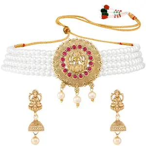 Peora Traditional Gold Plated Choker Necklace & Jhumki Earrings Temple Jewellery Set for Women Girls