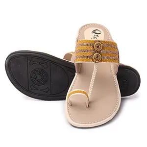 Ladies Hub Women Stylish Kolhapuri Chappal, Ethnic Slippers & Flat Fashion Sandals footwear, cream - 7 UK