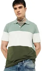Max Men's Half Sleeves Regular Fit Colourblock Polo T-Shirt