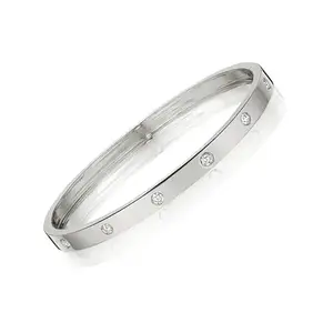 MYKI Fascinating Lovely Full Diamond Stubbed Kada For Women & Girls (4 mm Width, 2.4 Diameter)