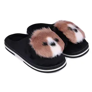 Joda Ghar Warm fur Winter bedroom slipper for women, Carpet Panda White Sole_Black-37-JG (UK SIZE-3)