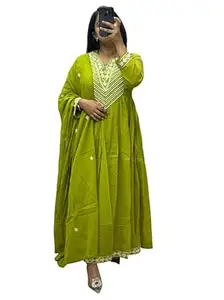 Women's Viscose Rayon Embroidery V Neck Kurti with Pantss and Dupatta Set