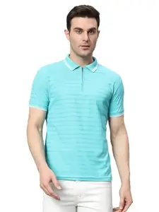 RELANE Men's Striped Polo Tshirt -ACCZIP101-Aqua