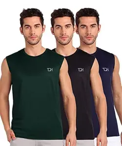 TQH Solid Men Round Neck Sleeveless T-Shirt - Pack of 3