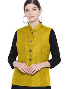 Vastraa Fusion Women's Solid Nehru Jacket (TS1409-44_Yellow_44)