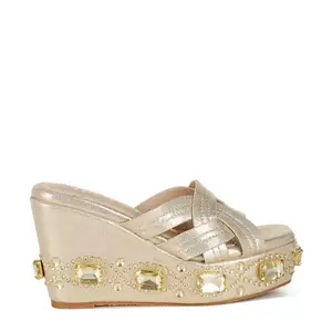 London Rag Chunky Diamante & Rhinestone Cut-Out Sandals Gold 3.5 Inch 37