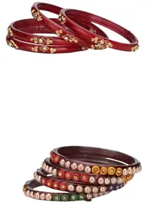 1st Time Modern Bangles/Kada Set- Perfect For Party, Wedding, Celebrations And Functions, Combo Of 2 Set, Each Set In Set 4 Bangles, Red And Multicolor - B48