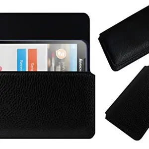 ACM Horizontal Leather Case Compatible with Lenovo A526 Mobile Cover Carry Pouch Holder Black