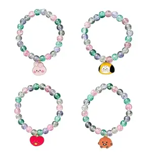Jewelsbysirani Pack Of 4 (Cooky,Tata,Chimmy,Shooky) Cute Korean BTS Character Charms Beads Bracelet Combo For Women And Girls|Accessories Gift For BTS Army