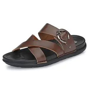 egoss Slippers & Sandals Premium Genuine Leather Slipper Sandals for Men (Brown-9)-C-20205