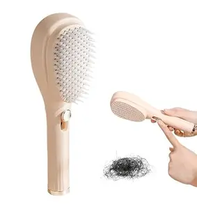 Autio EXIM Retractable Hair Brush with Self-Cleaning Bristles - Ergonomic Handle, Anti-Static, Telescopic Design for All Hair Types and Wigs, One-Click Cleaning Hair Comb for Women and Men (Baby Pink)