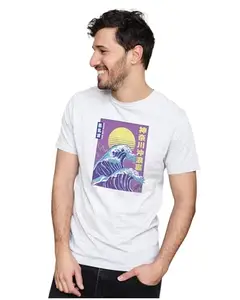 ALLEN BLACK Men's & Women's Regular Fit 100% Cotton T-Shirt (WAVEBG03-White 2XL Men Round_)