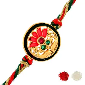VOYLLA Floral Motif Enamelled Beaded Thread Rakhi For Brother|Pack Of 1|Rakhi Special|