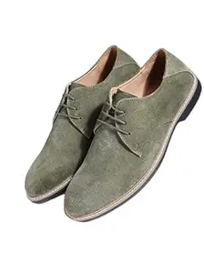 TEAKWOOD LEATHERS Teakwood Men Olive Solid Round Toe Suede Derbys_Size 44
