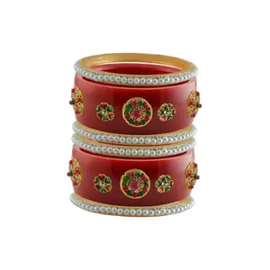 Vidhya Kangan Stone Stud Color Red Acrylic Bangle | Over Size | Plus size |For Woman and girlsChura Bangles Set for Wedding and Party (sku-ban25381)
