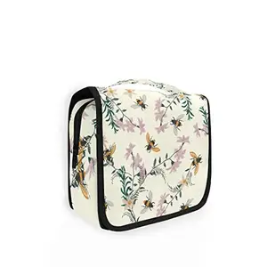 AUUXVA Travel Toiletry Bag Spring Bee Flower Floral Pattern Cosmetic Organizer Bag Hanging Makeup Bag with Zipper Pocket and Handle, Portable Wash Bag for Women Men Girls