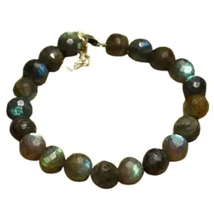Gems_Hub Silver Plated Bracelet with Grey Faceted Labradorite Beads – Round 10mm – For Men & Women|FIZA_LINK_04137