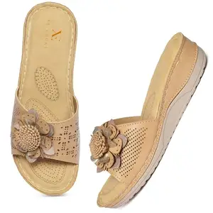 XE Looks Women's Beige Doctor Slippers | Elegant Floral Design with Perforated Upper | Anti-Skid Sole and Cushioned Comfort Doctor Slipper For Girls & Women