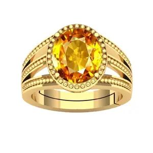 Sirdaksh 2.50 Ratti/1.25 Carat Natural Yellow Sapphire/Pukhraj Panchdhatu Gold Plated Adjustable Ring For Women And Men
