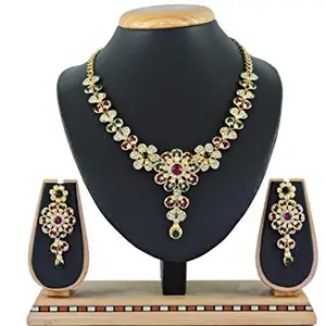 Shashwani Women's Alloy Necklace set (Maroon,Green)-PID26097
