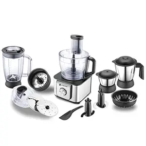 Singer Foodista Supreme Food Processor 1000watts Copper Motor with Blender Jar, Grinding Jar, Chutney Jar, Centrifugal & Citrus Juicer, 11 Attachment / 12 Functions (Black/Silver) price in India.