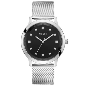 GUESS Men Black Round Stainless Steel Dial Analog Watch-U1363G1M