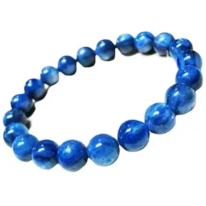 RRJEWELZ 8mm Natural Gemstone Blue Kunzite Round shape Smooth cut beads 7.5 inch stretchable bracelet for men. | STBR_RR_M_02125