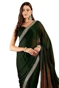 CB-COLEBROOK Women's Soft Satin Saree with Embroidered Sequin Border With Blouse Piece, Traditional Indian Ethnic Wear, Party, Wedding Sarees For Womens