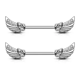Via Mazzini Angels Wings Surgical Steel Nipple Bar For Women and Girls (1 Pair) Piercing Required