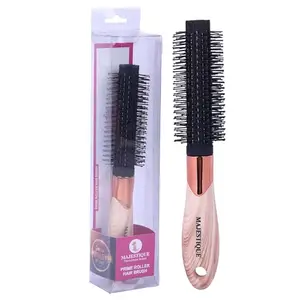 Majestique Curl Defining Round Hair Brush – Heat-Resistant Nylon Bristles – Roller Hair Comb for Women & Men – Wooden Finish ABS Handle for Styling & Volume