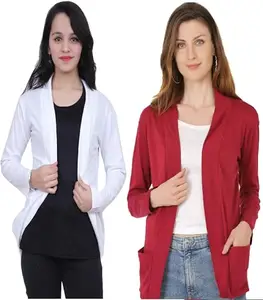 Comfy Women's Shrug ? Perfect for Office, Casual RG-Shrug-P-White-PKT-Maroon-XXS