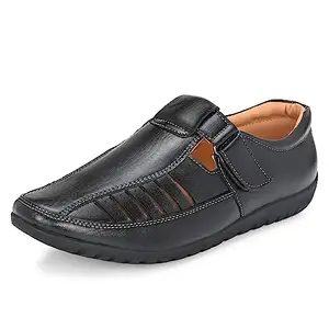 Centrino Men's Fisherman Sandals | Cushioned Insole & Premium Upper | Trendy Sporty Design with Hook & Loop Strap | Closed-Toe Comfort for Walking & Travel 6405-1_Black_7