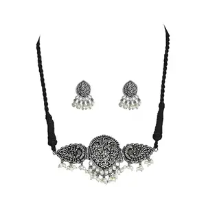 RANGAT Oxidised Choker Necklaces for women with pearl (White)