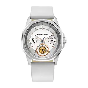 Fastrack Men Leather White Dial Analog Watch -3283Sl01, Band Color-Gray