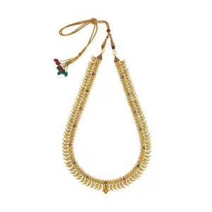 Kushal's Fashion Jewellery Ruby-Green Oxidised Gold Plated Ethnic 92.5 Pure Silver Temple Necklace - 417872