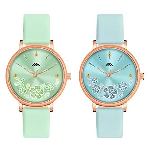 CLOUDWOOD Multicolor Analog Flower Design Combo Wrist Watches for Women & Girls Pack of - 2 (MT517-520)