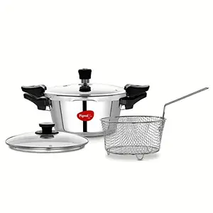 Pigeon Stainless Steel All in One Super Cooker Pro 3 litre with Pressure Cooker Outer Lid, Glass lid and Deep Frying Basket (14942) price in India.