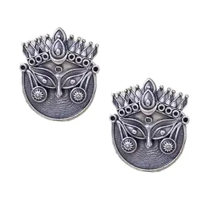 Dulcett India Oxidized Silver Stud Earrings - Exquisite German Silver Jewelry Featuring Maa Durga - Perfect for Women & Girls (Celebrating Durga Puja Earrings)