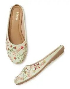 Kiana House OF Fashion Kiana Bellies & Ballerina - Comfortable Round Toe Shoes with Embroidered & Hand Work, Ideal for Women - Pista Color, TPR Sole
