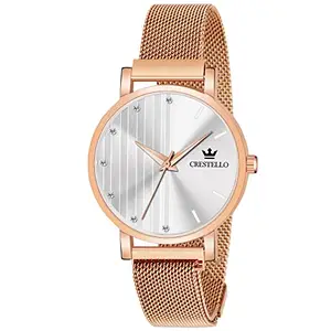 CRESTELLO Analog Mesh Chain Women's Watch - CR-RG103WHT-RGCH (White Dial Rose Gold Colored Strap)