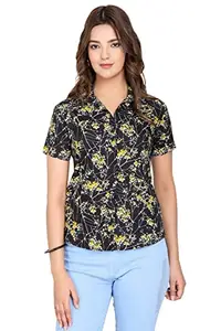 ViewPoint | Rayon Regular Fit Printed Half Sleeves T-Shirt for Women Flowers Printed T-Shirt (X-Large, Black)