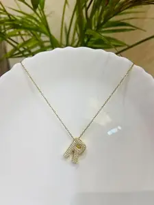 Trendy Latest Stylish Gold Plated Geometric Pendent for Women and Girls - Studded Alphabets - R