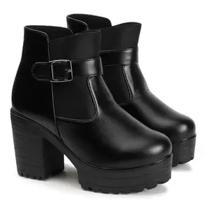 STRASSE PARIS Women's Round Toe Ankle Boots Buckle Zipper Chunky Block Heel Boots for Women,4