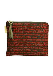 Clean Planet Eco-Friendly Handmade Reusable Washable Multipurpose Soft Red Color Mantra Printed Pouch with Zip for Women and Girls - 15.5 x 21 Cm