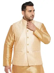Vastramay Plus Men's Gold Nehru Jacket_VPLUSMJ009GO_52