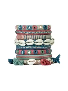 Taasha Craft Amrita pastel coloured mirror work shell with handmade tassel Navratri bangles set For Women & girls Size 2.6 Set of (8 Bangles)