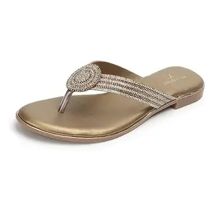XE Looks Women's Copper Metallic Thong Flat Slipper | Embellished with Crystal Beads | Comfortable Slip-On Design Flat Slippers For Girls & Women