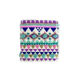 Desi Drama Queen Snap Button Wallet Neo Triangles/Purse Jacquard Multi Colour (10 x 10 cm)