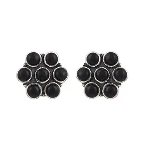 Silver Planets 925-92.5 Sterling Silver Black Onyx Round Stone Fashion Stud Earring for Women and Girls