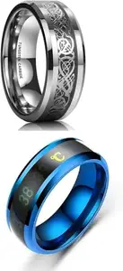 Combo Silver Dragon & Blue Smart Temperature Ring (Size 20) M1